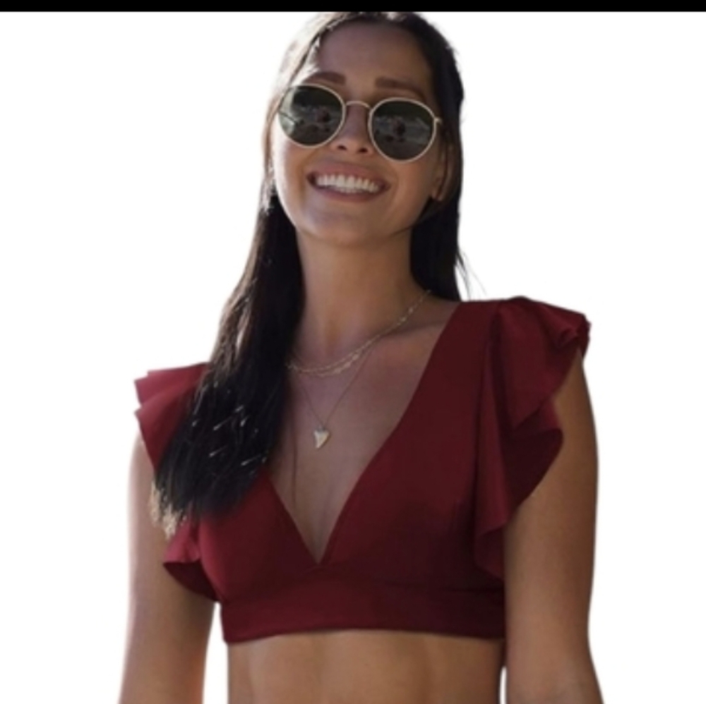 BOGO Ruffle Red Bikini Top Sz XL